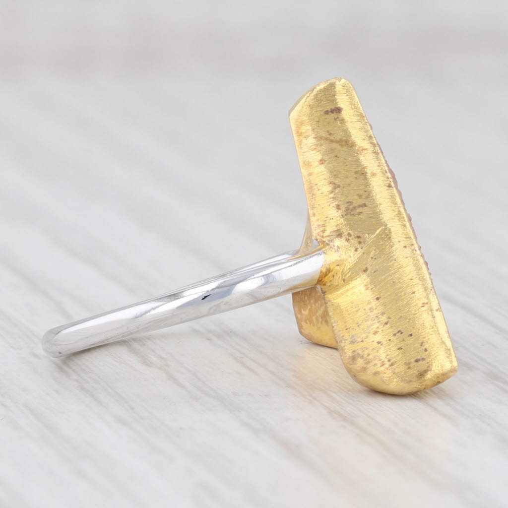 New Nina Nguyen Trio Sand Druzy Quartz Ring Sterling Silver 22k Gold Vermeil 7