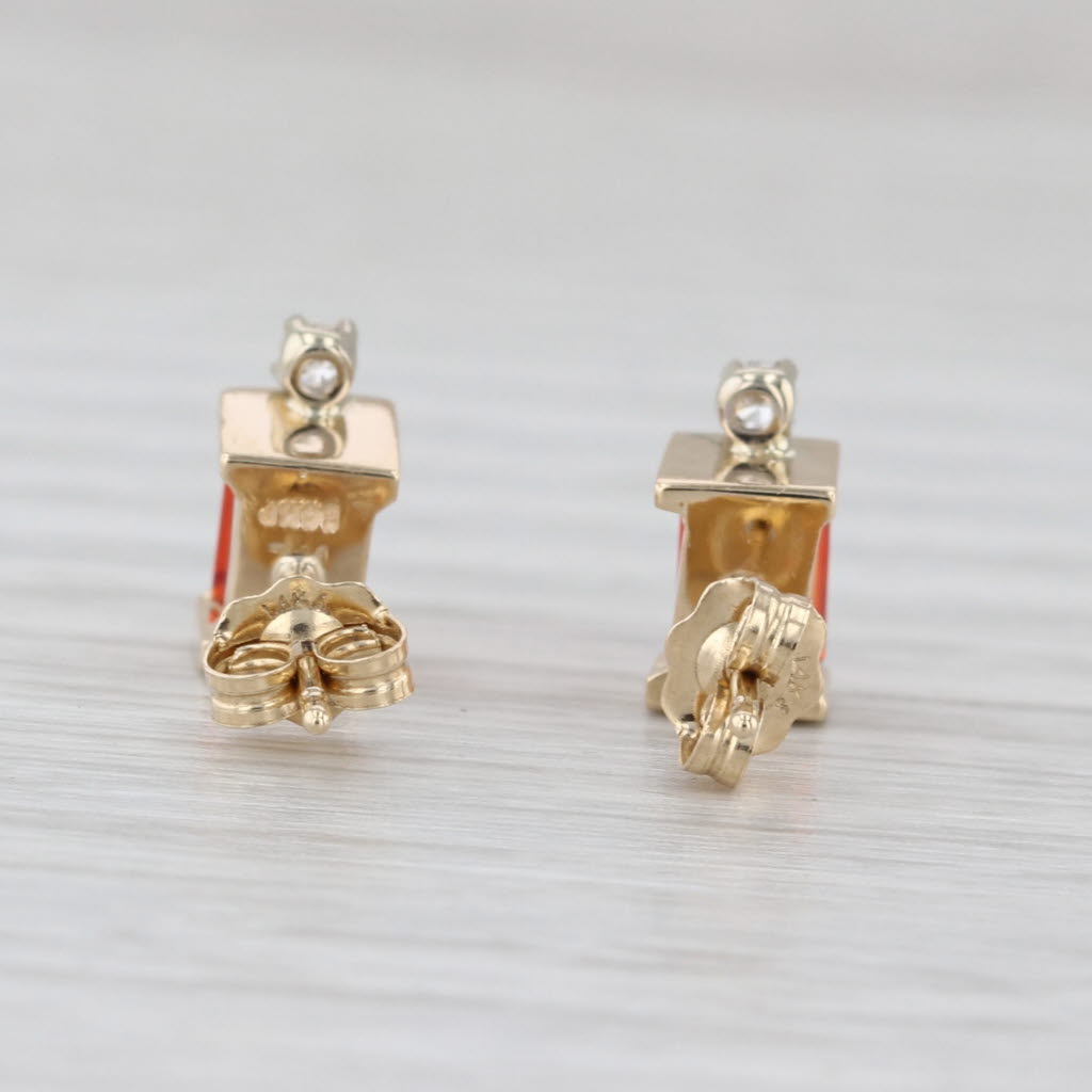 Lab Created Orange Sapphire Diamond Stud Earrings 14k Yellow Gold Studs