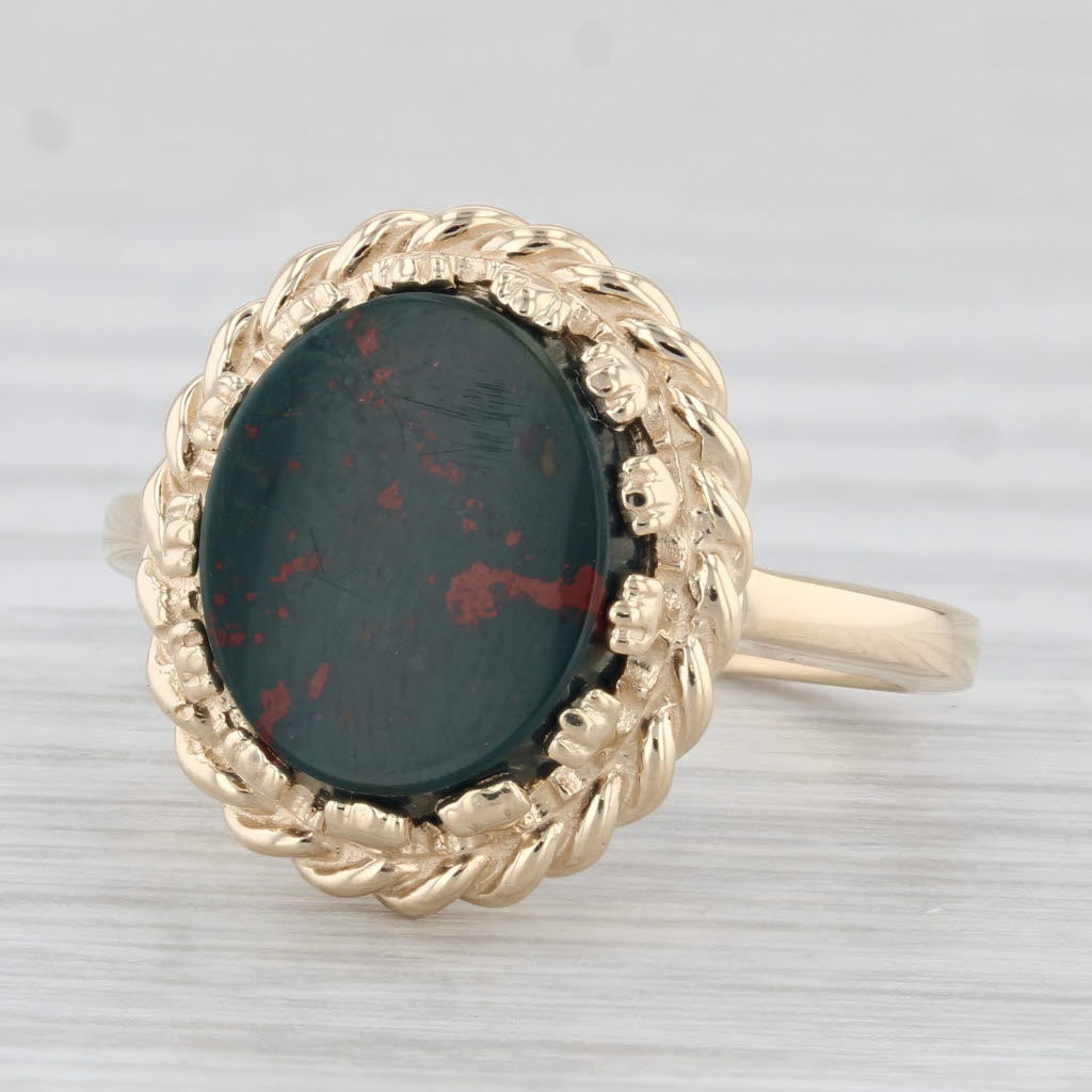 Light Gray Vintage Bloodstone Ring 14k Yellow Gold Size 6.75 Oval Solitaire