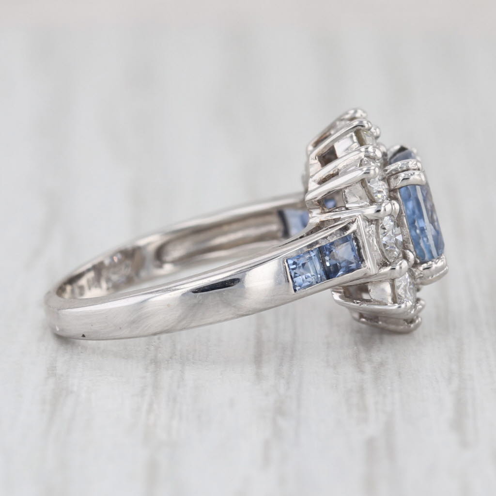 3.88ctw Blue Sapphire Diamond Halo Ring 18k White Gold Size 6 Cocktail