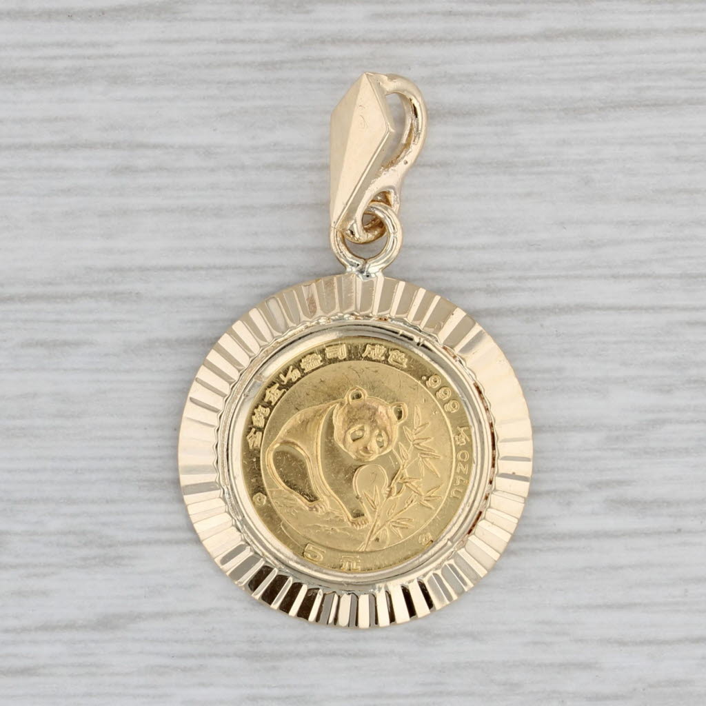 Gray Authentic 1988 Panda Coin Pendant 14k 1/20 oz 999 Fine Gold 5 Yuan