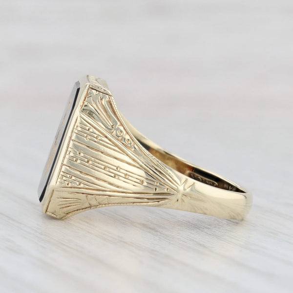 Light Gray Vintage Onyx Masonic Ring 10k Yellow Gold Size 9.5 Blue Lodge Square Compass