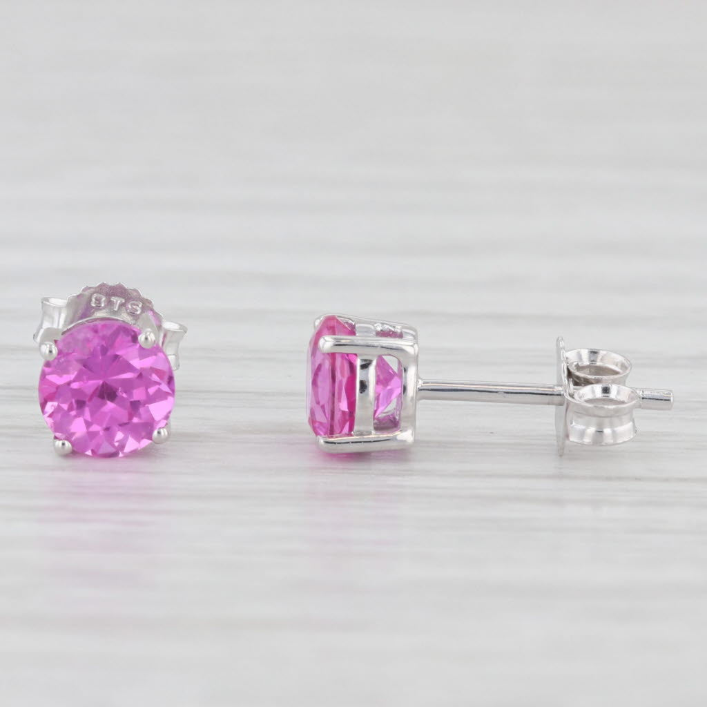 Light Gray 1.50ctw Pink Lab Created Sapphire Round Solitaire Stud Earrings 14k White Gold