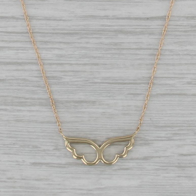 New 0.07ctw Diamond Wings Stationary Pendant Necklace 14k Gold 18" Rope Chain