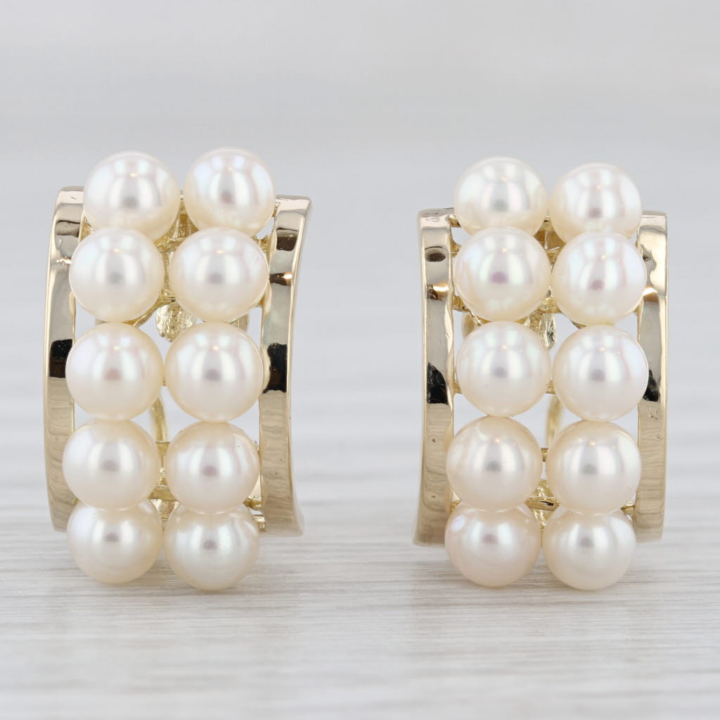 Light Gray Cultured Pearl Drop Earrings 14 Yellow Gold Omega Backs Half Hoops