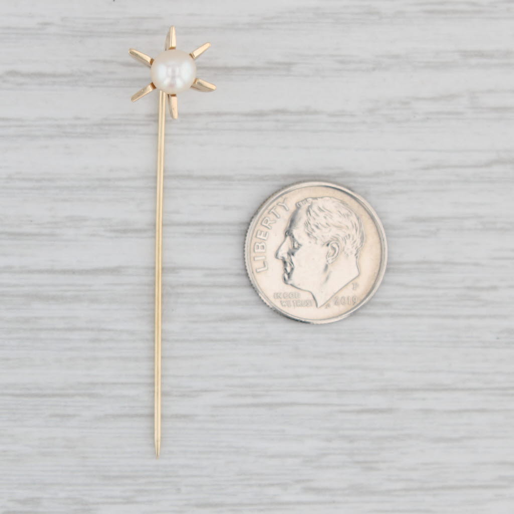 Light Gray Vintage Cultured Pearl Solitaire Stickpin 14k Yellow Gold