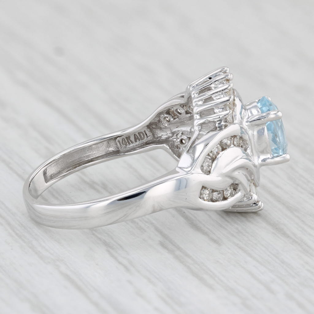 Light Gray 1.19ctw Aquamarine Diamond Ring 14k White Gold Size 7