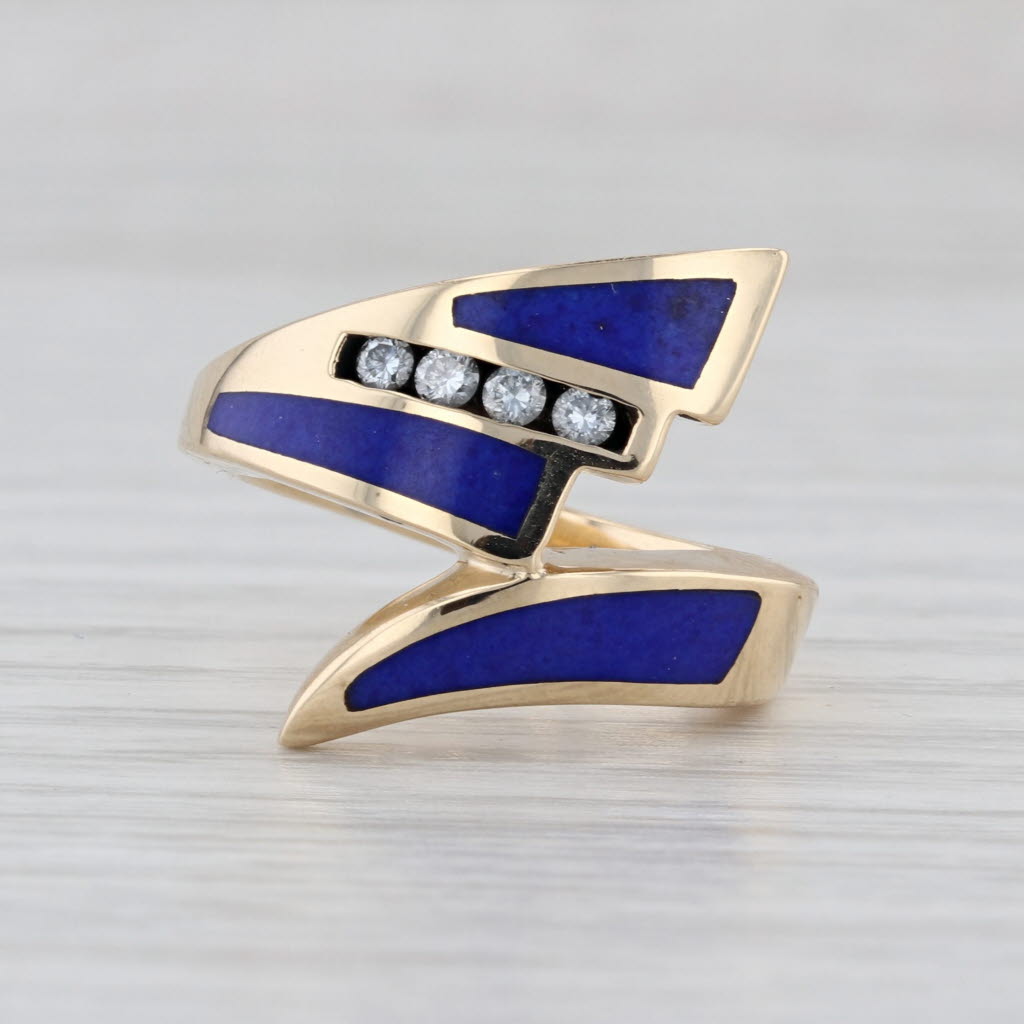 Lapis Lazuli 0.12ctw Diamond Bypass Ring 14k Yellow Gold Size 6