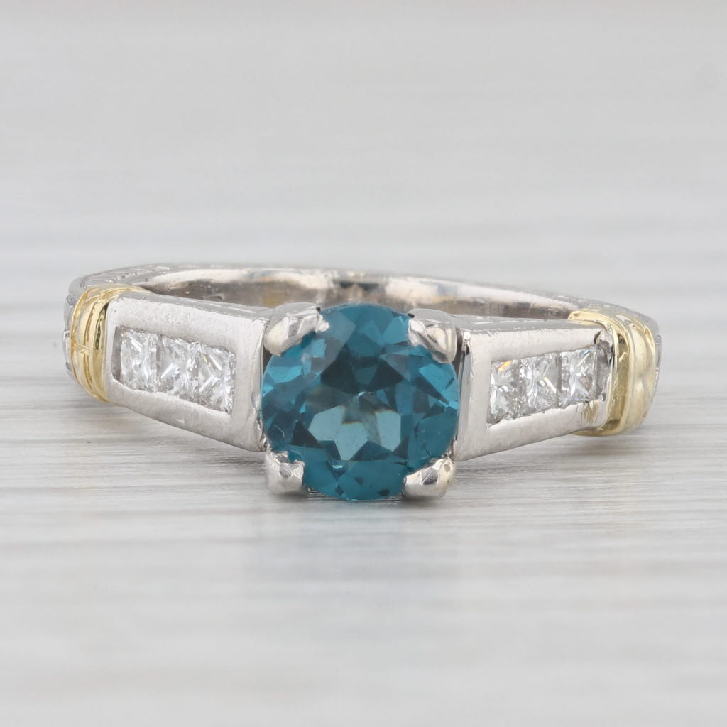 Light Gray 1.44ctw Lab Created Blue Spinel Diamond Engagement Ring 18k Gold Platinum