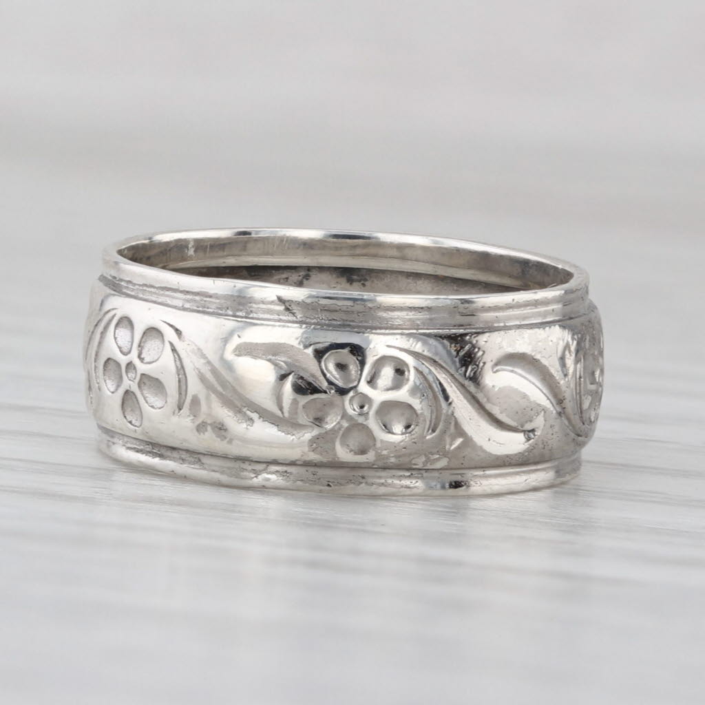Floral Etched Silver Band Sterling Size 6 Ring Stackable