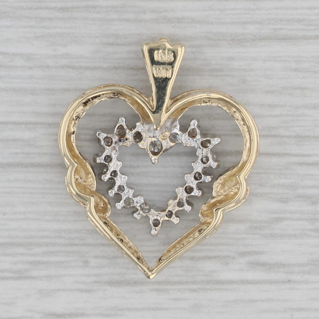 Gray 0.25ctw Diamond Double Open Heart Pendant 10k Yellow White Gold