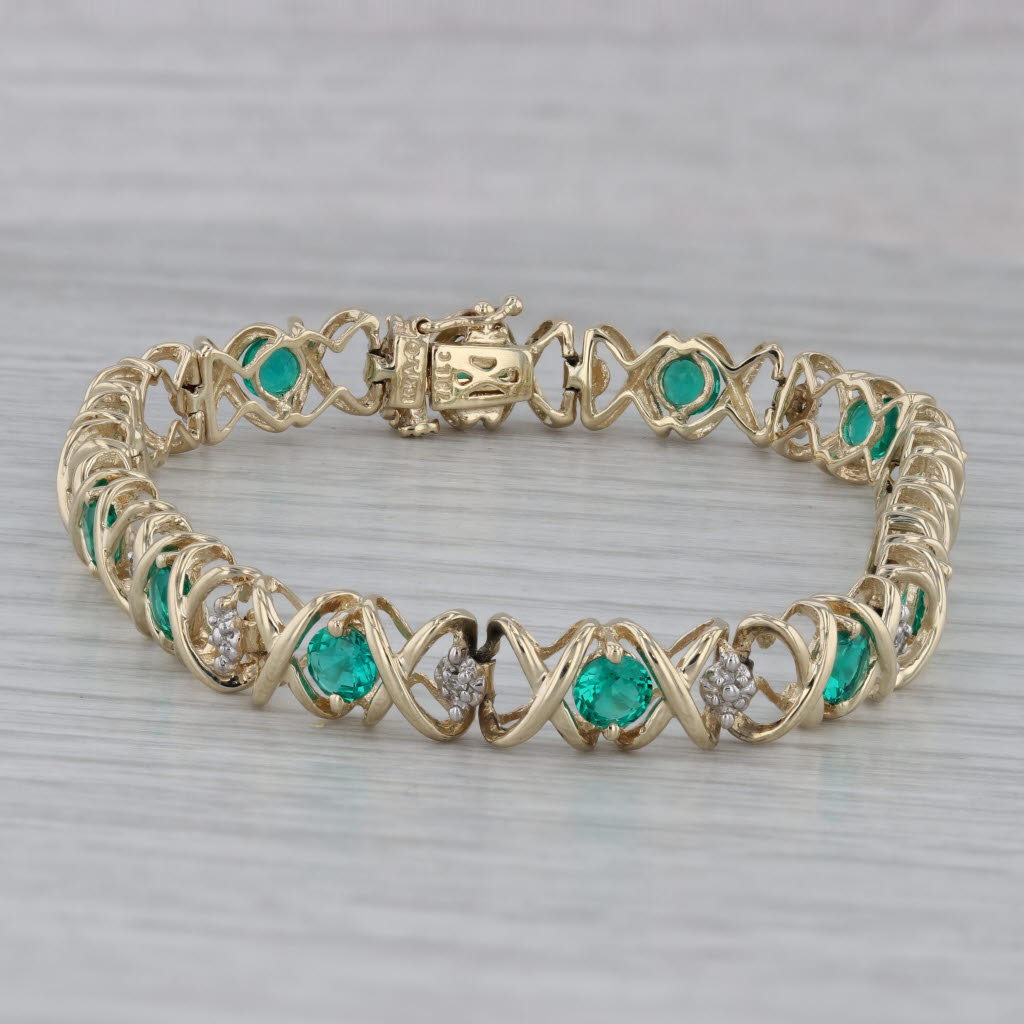 Dark Gray 3.53ctw Lab Created Emerald Diamond Tennis Bracelet 10k Yellow Gold 7" 7mm