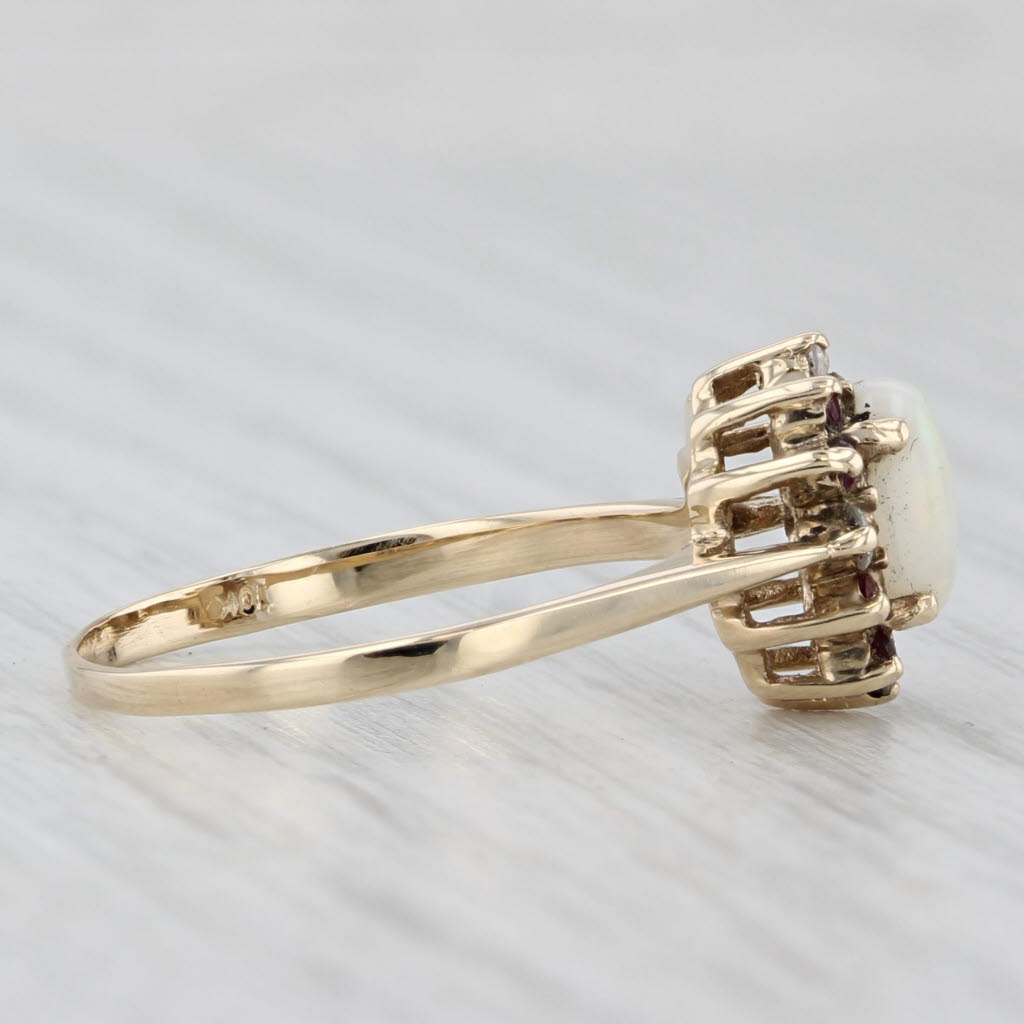 Light Gray Opal Ruby Diamond Halo Ring 10k Yellow Gold Size 7 Cathedral Band