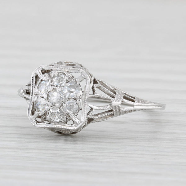 Art Deco 0.25ctw Diamond Solitaire Ring 18k White Gold Filigree Sz 6 Engagement