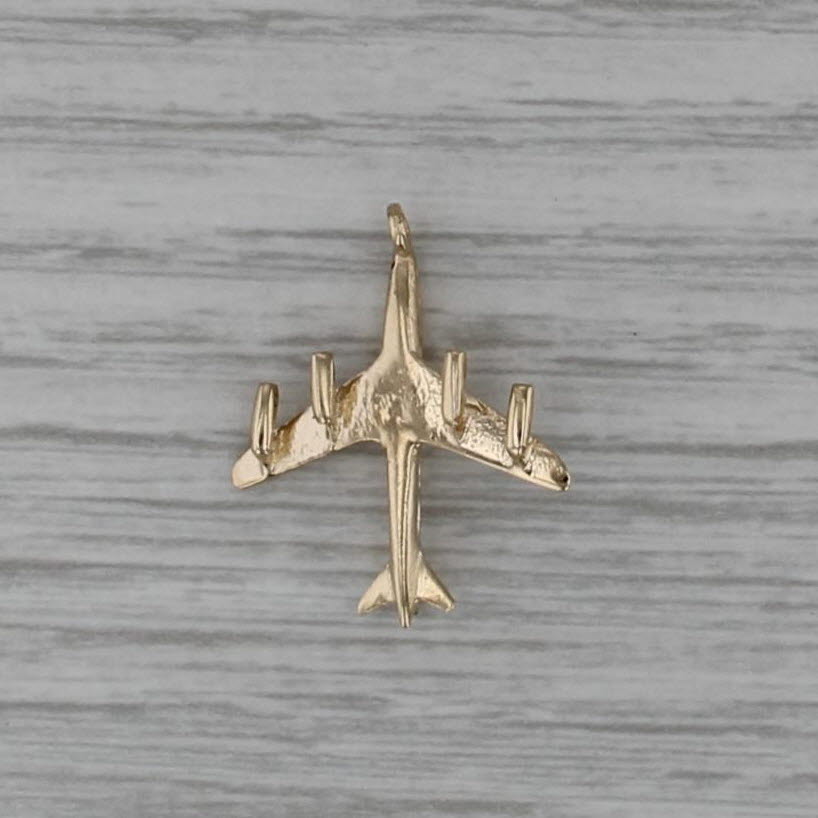 Small Airplane Charm 14k Yellow Gold 3D Pendant