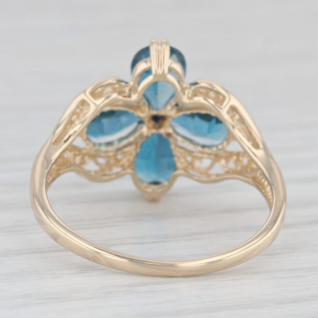 Light Gray 3.20ctw London Blue Topaz Flower Ring 14k Yellow Gold Size 10.25