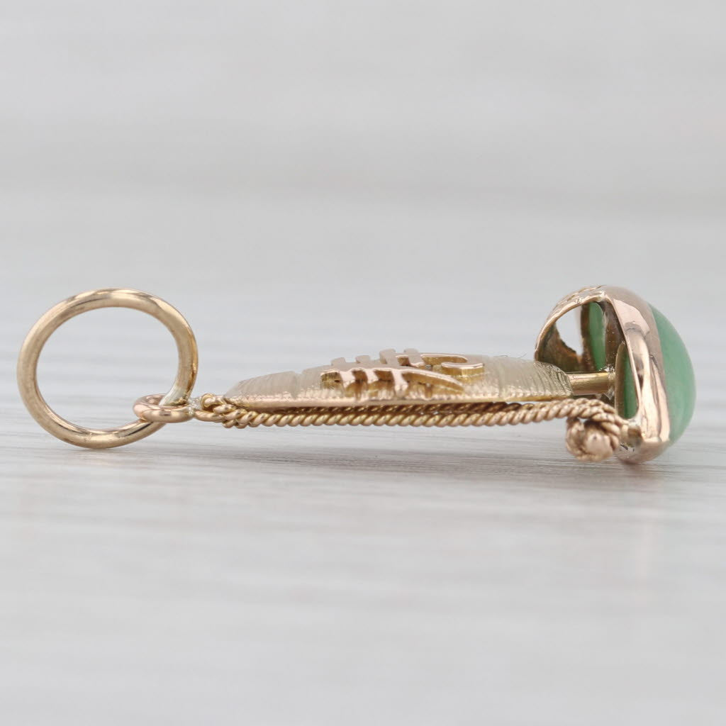 Green Jade Sailboat Pendant 14k Yellow Gold Charm Chinese Calligraphy