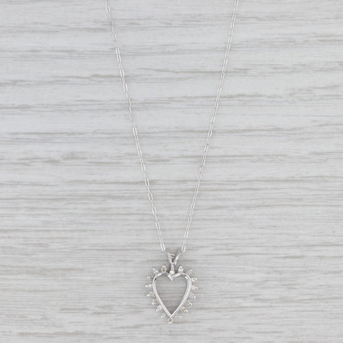 Light Gray 0.12ctw Diamond Framed Open Heart Pendant Necklace 14k Gold 16" Cable Chain