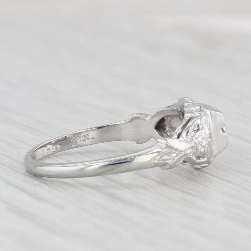 Vintage VS2 Diamond Solitaire Engagement Ring 18k White Gold Size 6.75 Floral
