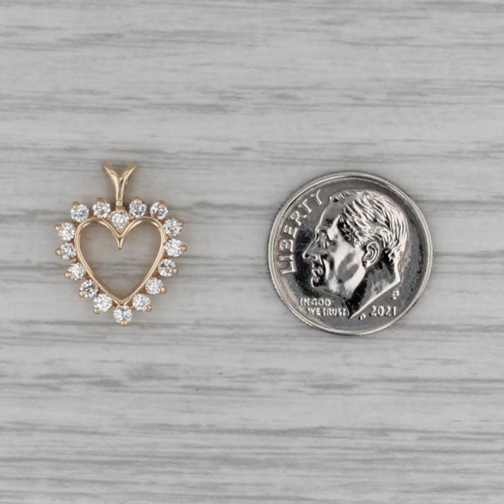 0.40ctw Diamond Halo Open Heart Pendant 14k Yellow Gold Small Drop