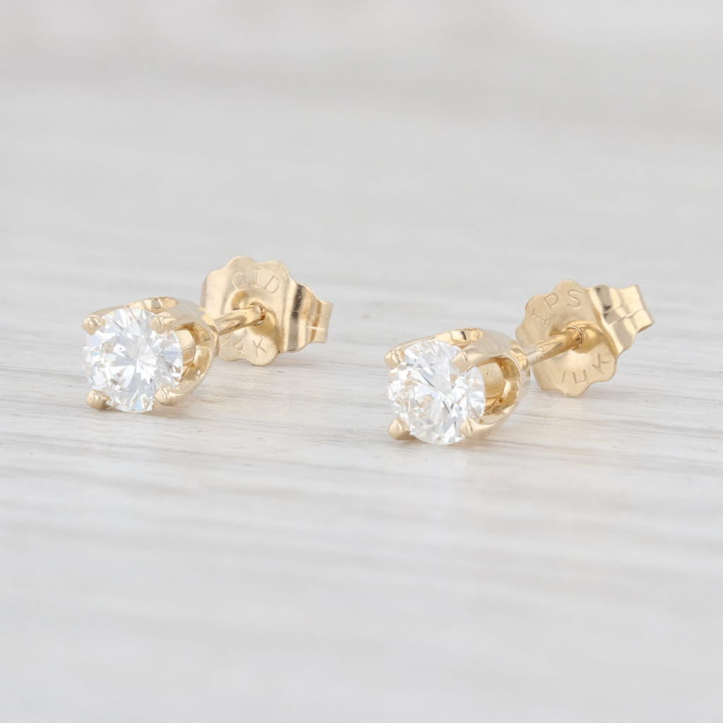 Light Gray 0.47ctw VS2 Diamond Stud Earrings 14k Yellow Gold April Birthstone Solitaires