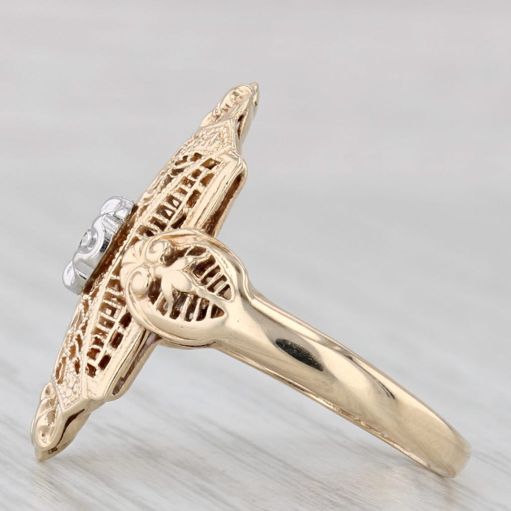 Light Gray Vintage Diamond Filigree Ring 10k Yellow Gold Size 7.25