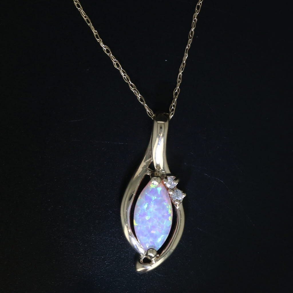 Black Lab Created Opal Cubic Zirconia Pendant Necklace 10k Yellow Gold 18"