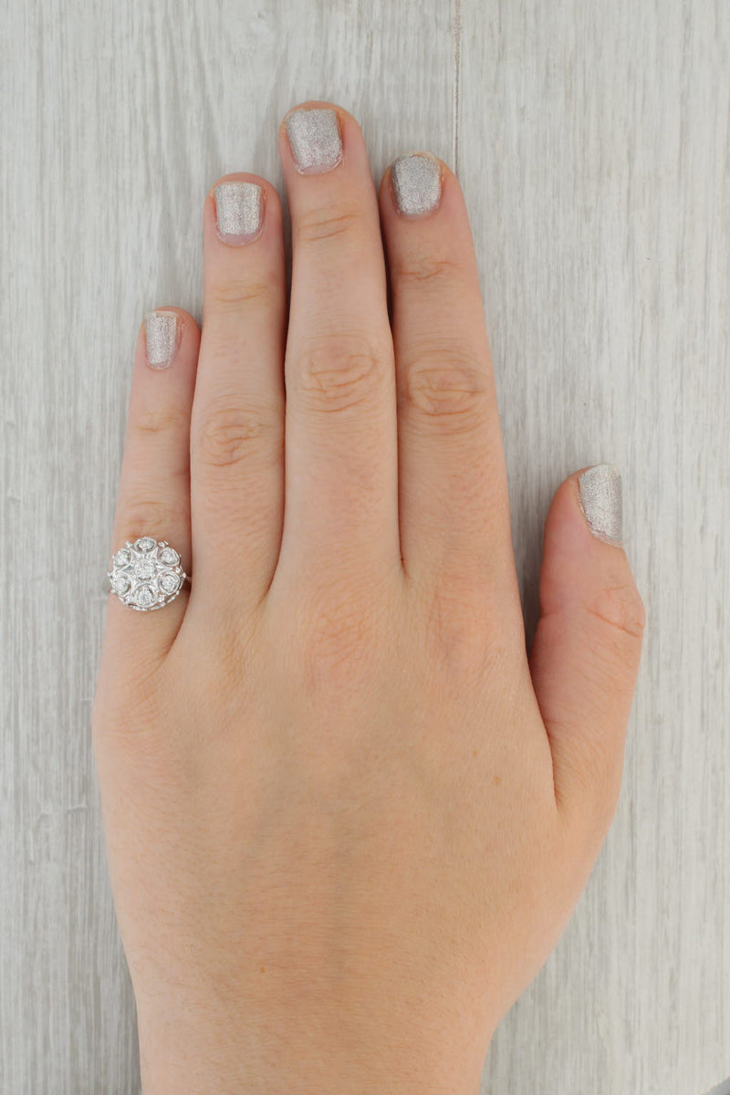 Tan 0.80ctw Diamond Flower Cluster Ring 14k White Gold Size 6 Engagement Vintage