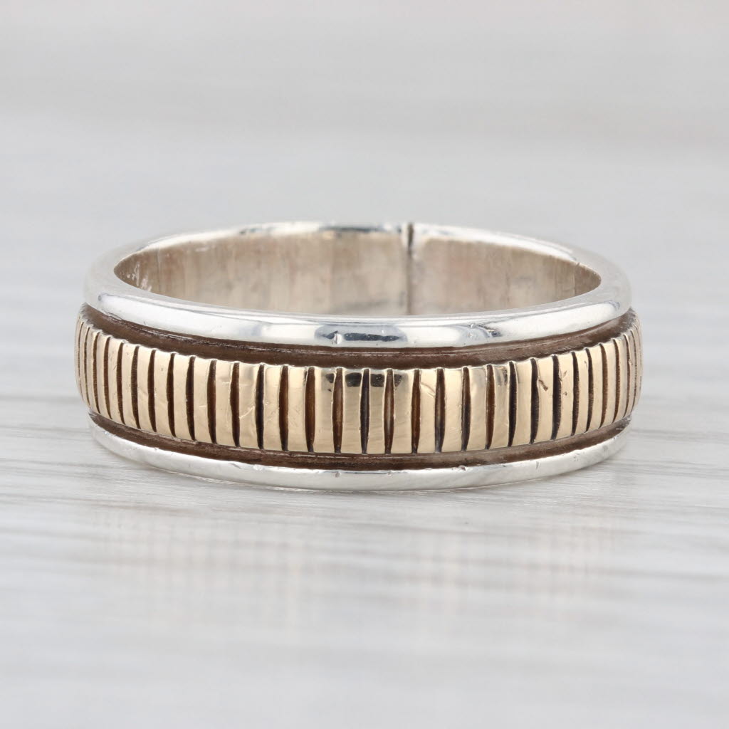 Vintage Navajo B Morgan Wedding Band 14k Gold Sterling Silver Native American