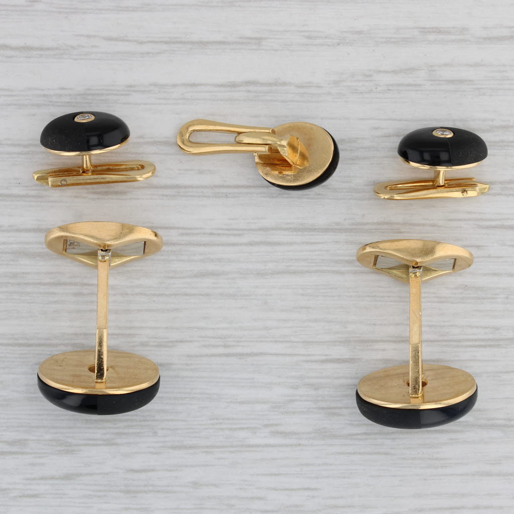 Gray 0.25ctw Diamond Onyx Cufflinks Shirt Studs Set 18k Gold Suite Accessories