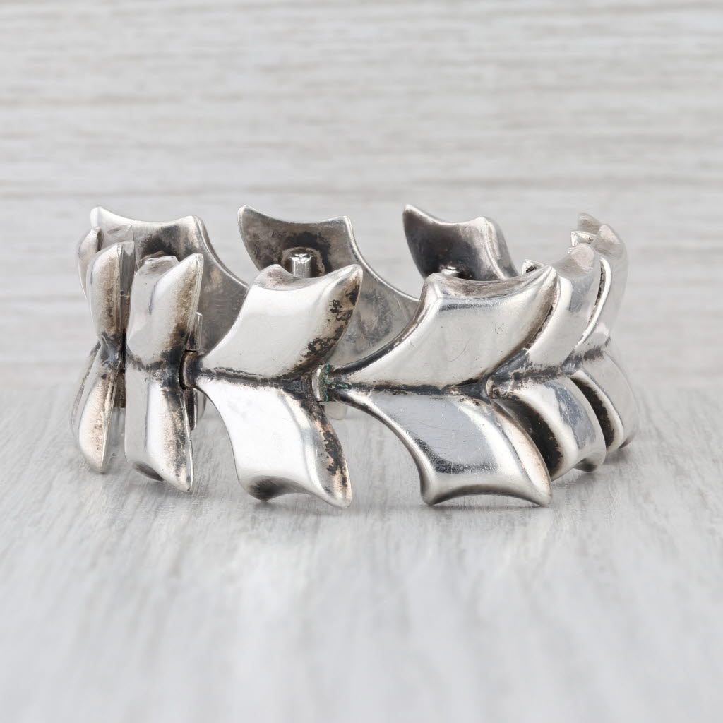 Vintage Lopaz Taxco Chevron V Link Bracelet Sterling Silver 6.5" 22.2mm