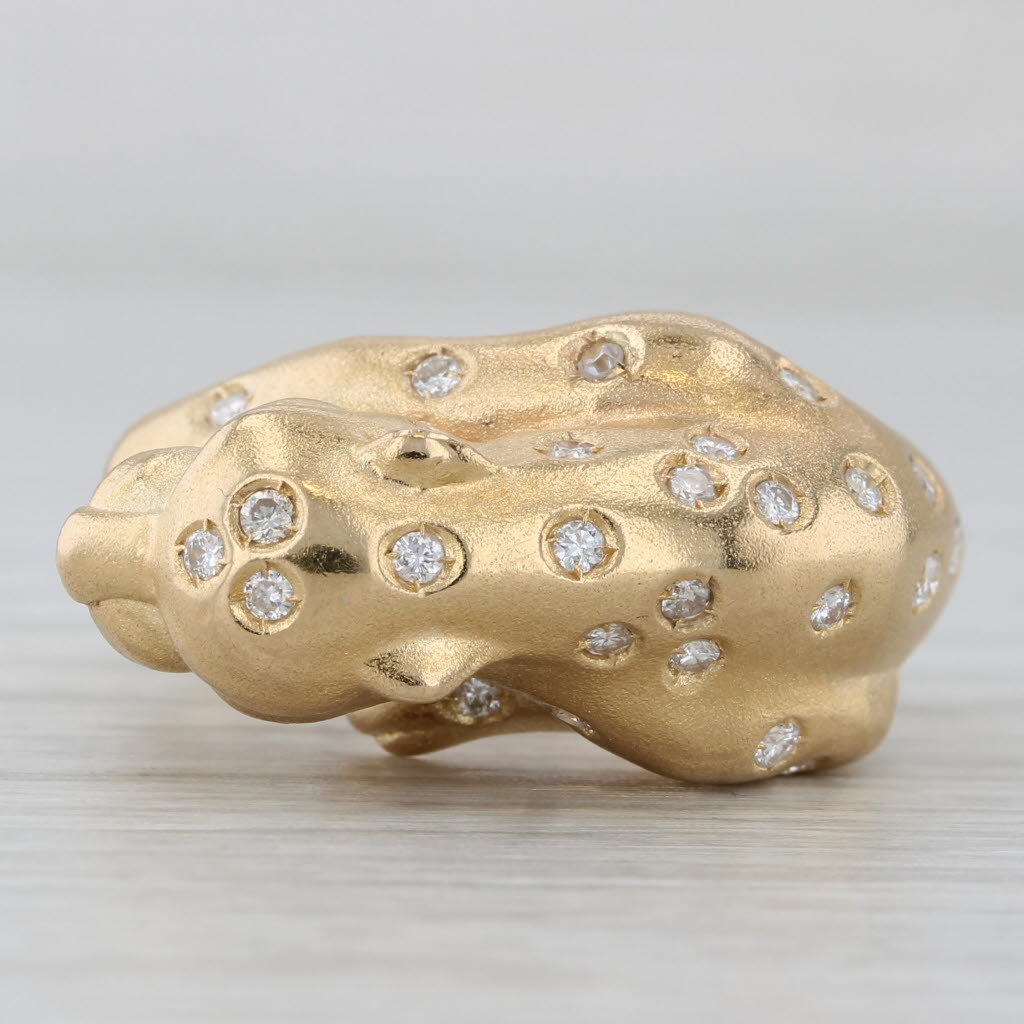 Gray 0.36ctw Diamond Leopard Ring 18k Yellow Gold Size 8.75 Emerald Eyes