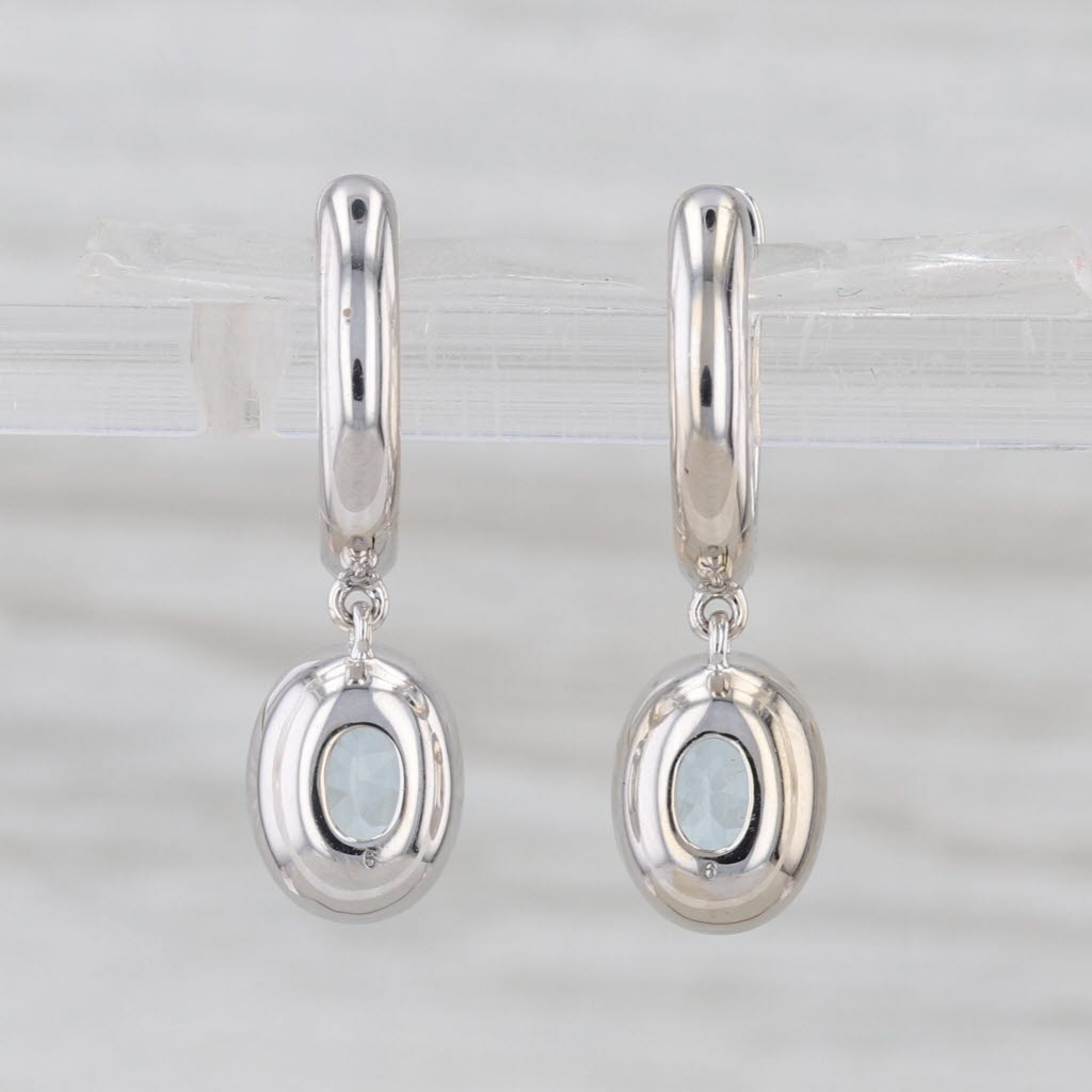 1.72ctw Aquamarine Drop Sapphire Hoop Earrings 14k White Gold Snap Top Hoops