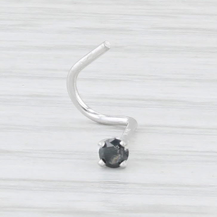 Light Gray New Black Diamond Solitaire Nose Stud Piercing 14k White Gold