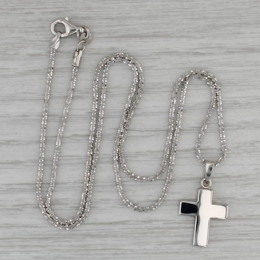 Cross Pendant Necklace 14k White Gold 18" Popcorn Chain