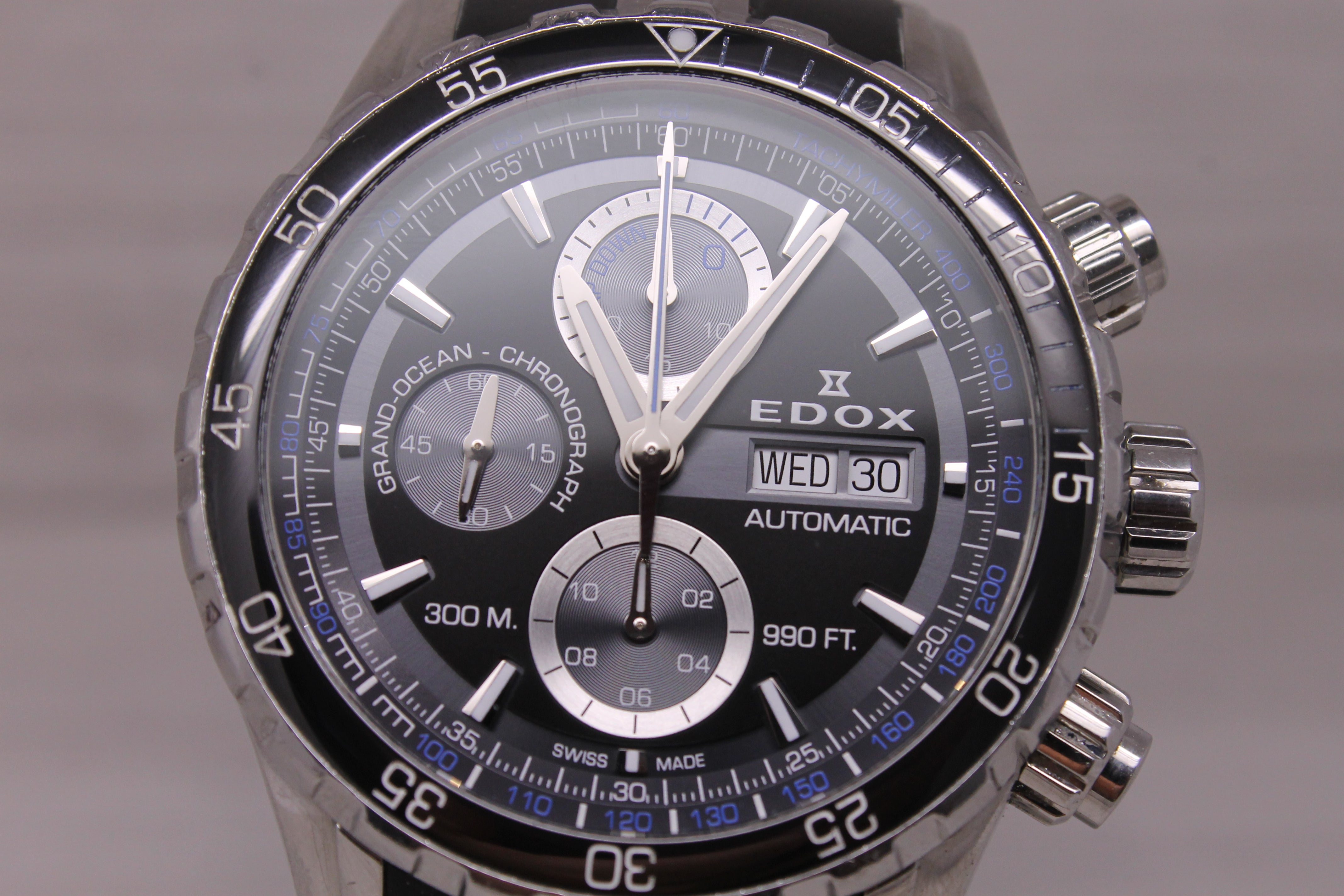 Edox Grand Ocean Mens Steel 45mm Automatic Chronograph Swiss Watch 01123 3BUCA