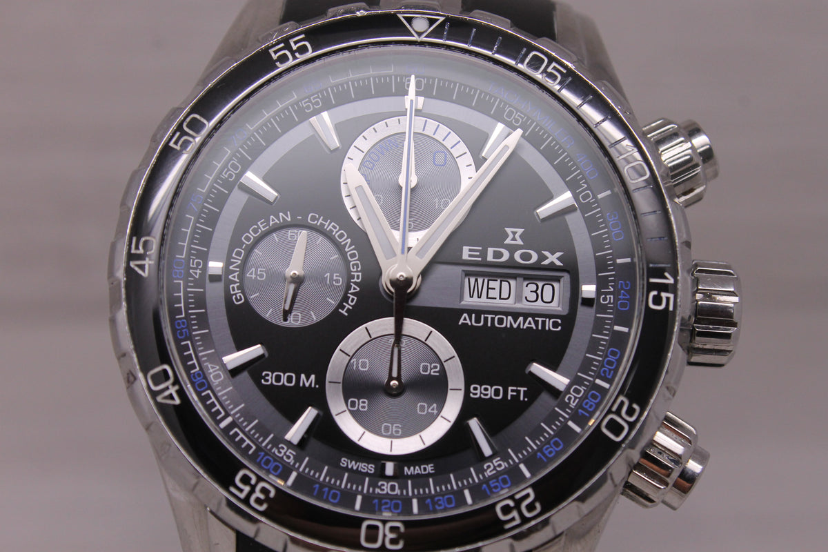 Edox Grand Ocean Mens Steel 45mm Automatic Chronograph Swiss Watch 01123 3BUCA
