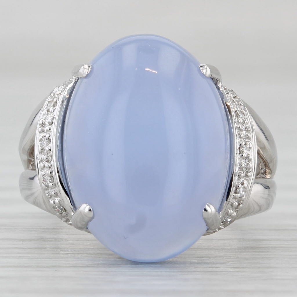 Gray Violet Chalcedony Cabochon Ring 18k White Gold Size 7 Diamond Accents