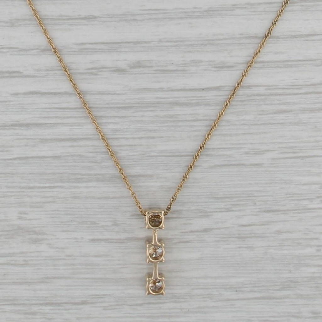 0.75ctw Diamond 3-Stone Journey Pendant Necklace 14k Gold 18.5" Rope Chain