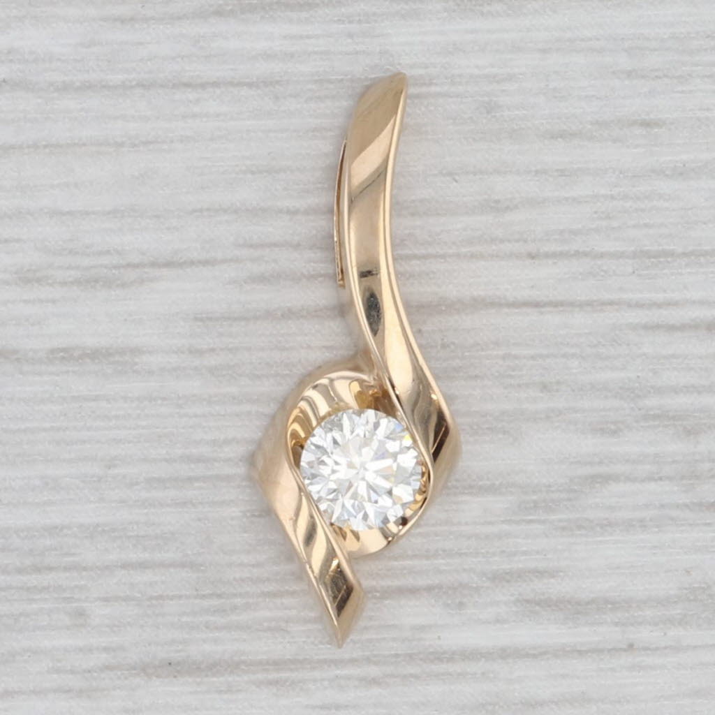 Light Gray 0.28ct Round Diamond Solitaire Pendant 14k Yellow Gold Small Drop Sirena