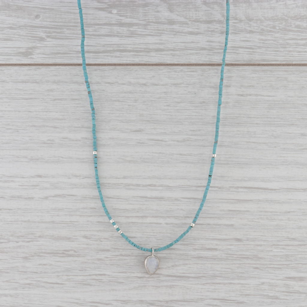 New Nina Wynn Moonstone Pendant Bead Turquoise Lotus Necklace Sterling Silver
