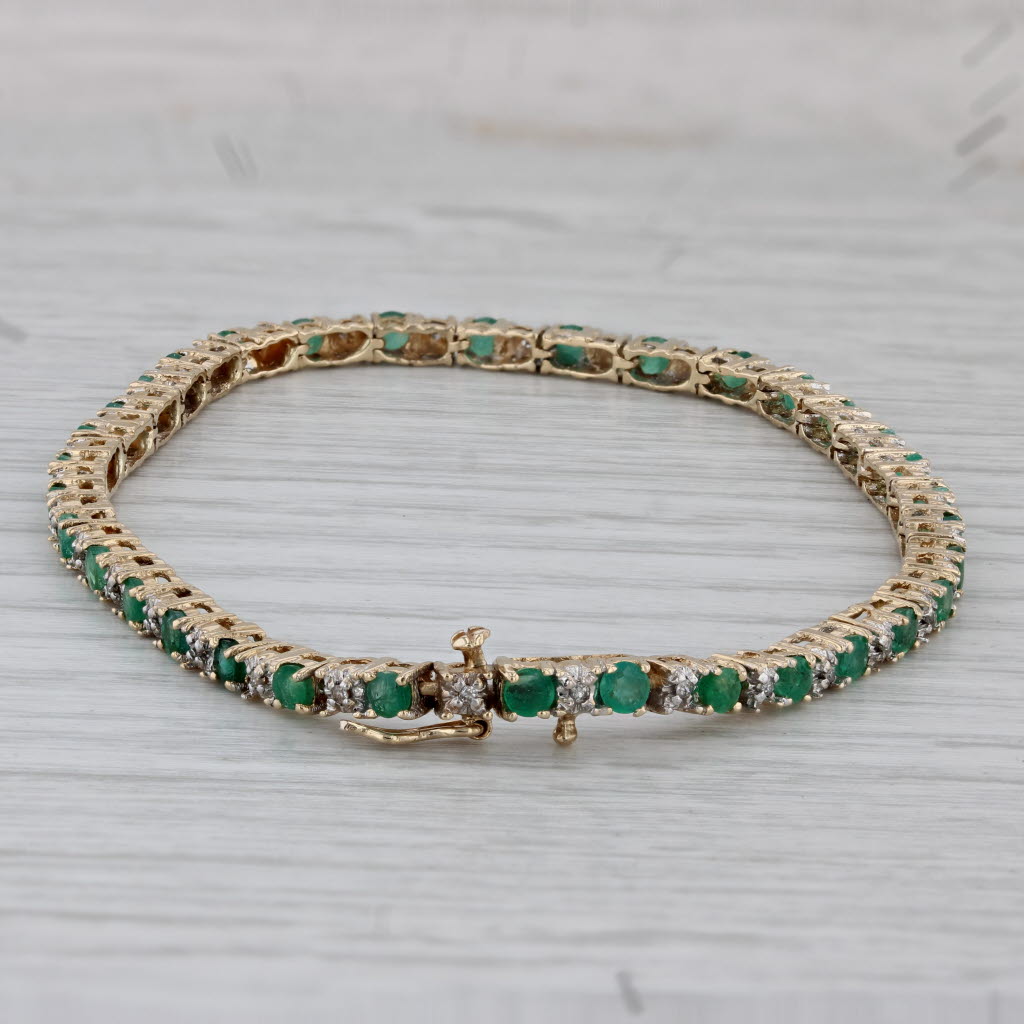 Gray 2.47ctw Emerald Diamond Tennis Bracelet 14k Yellow Gold 7.25"