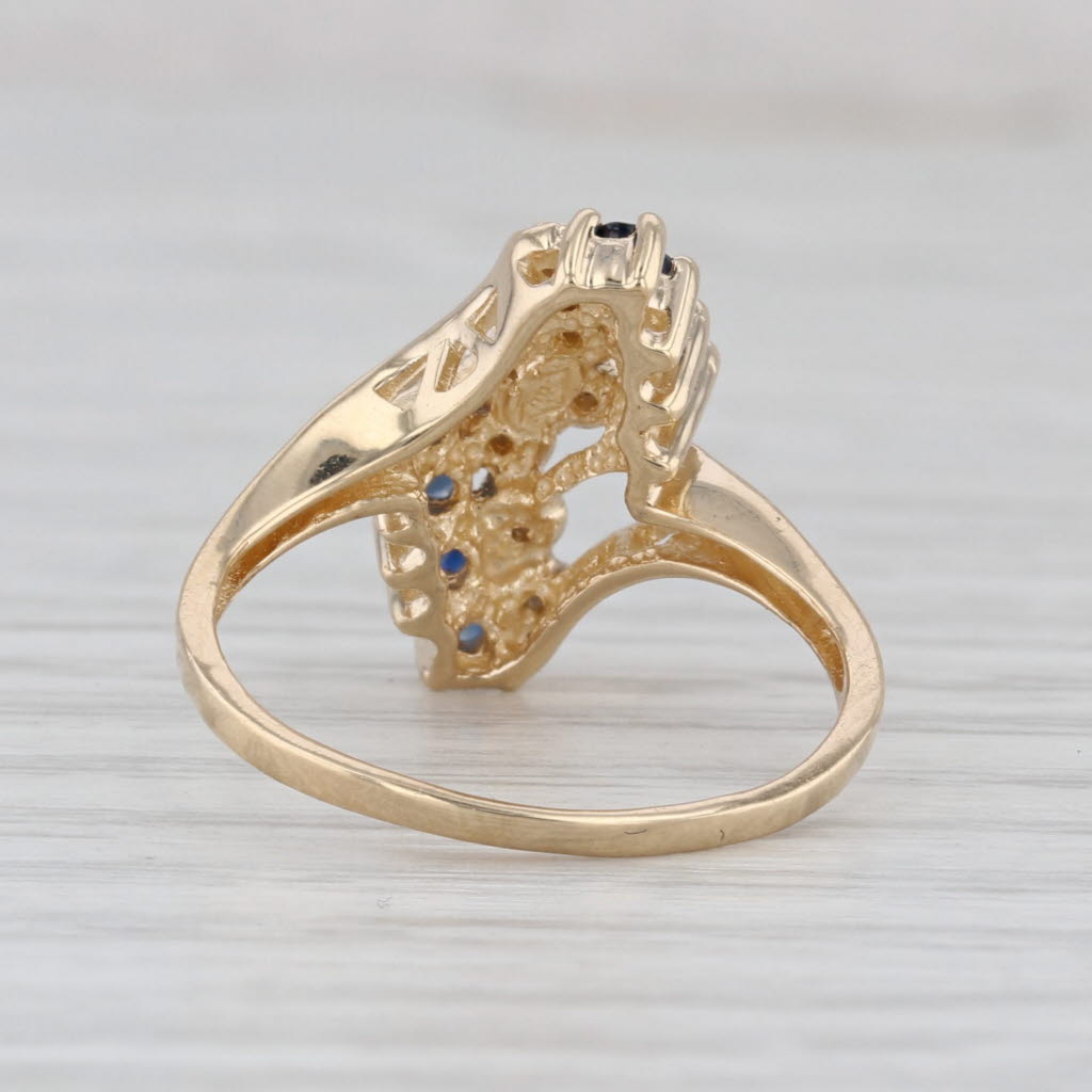 0.38ctw Blue Sapphire Diamond Bypass Ring 14k Yellow Gold Size 6.75