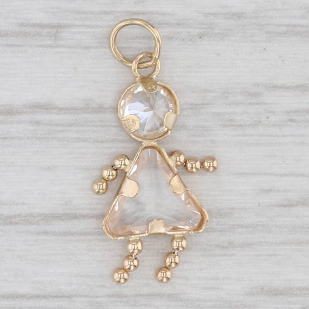 Cubic Zirconia Glass May Birthstone Girl Pendant 14k Yellow Gold Charm