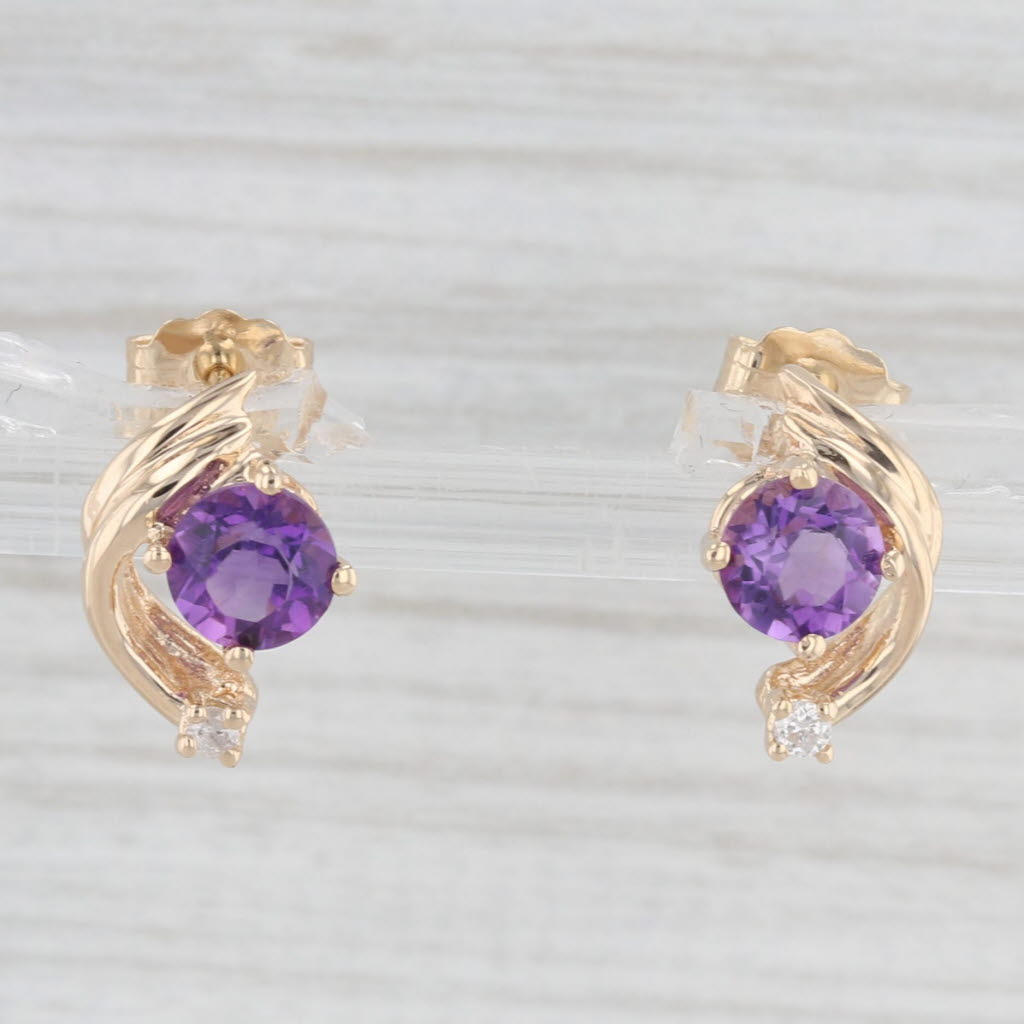 Light Gray 1.04ctw Round Amethyst Diamond Stud Earrings 14k Yellow Gold