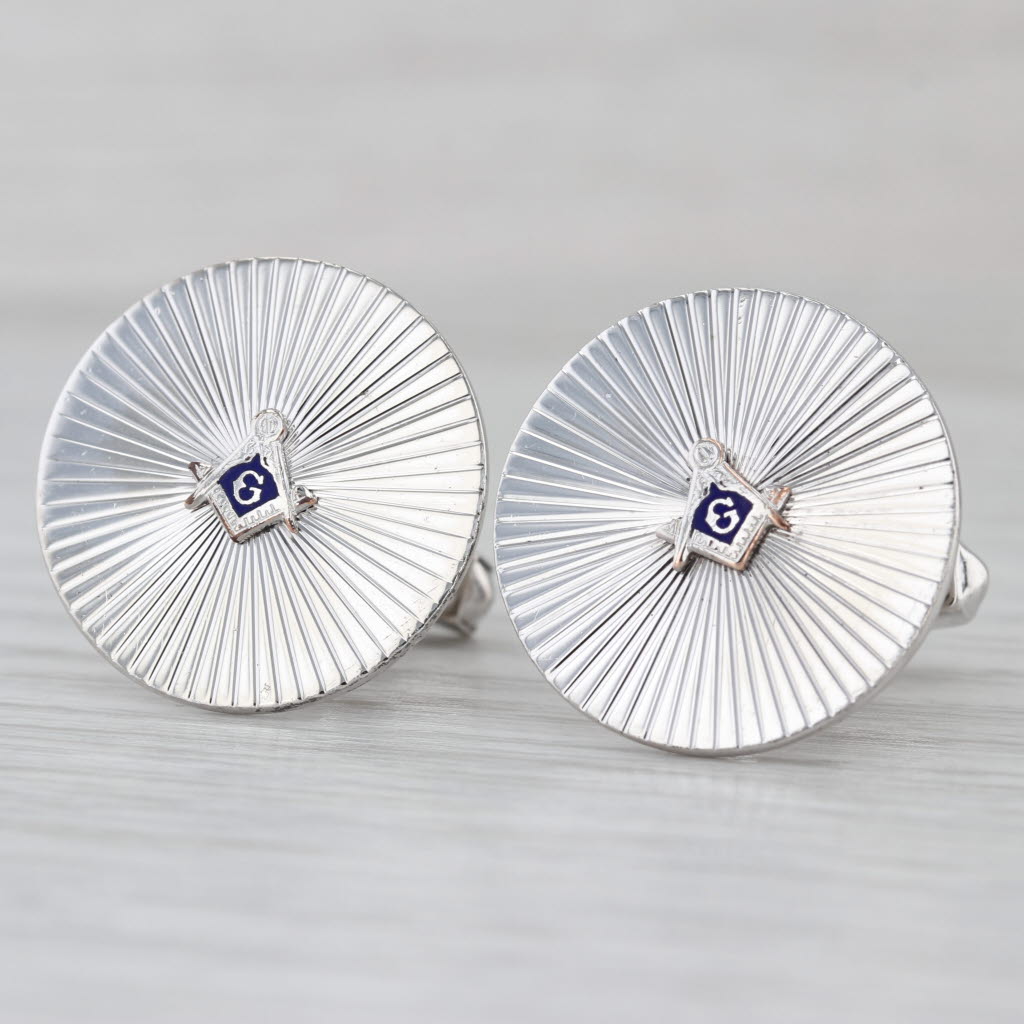 Masonic Cufflinks Sterling Silver Blue Lodge Square Compass Vintage Men's