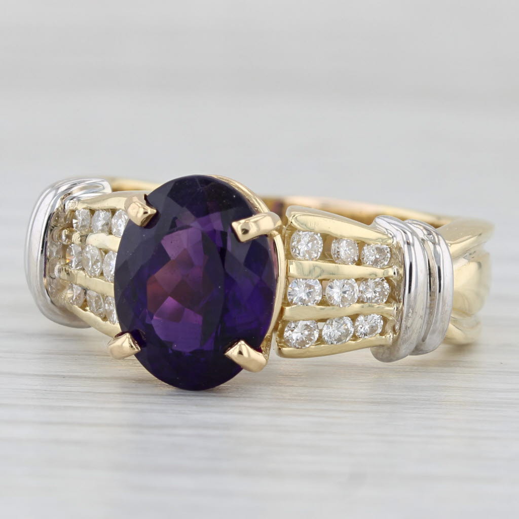 Light Gray 4.44ctw Oval Amethyst Diamond Ring 18k Yellow White Gold Size 11.25