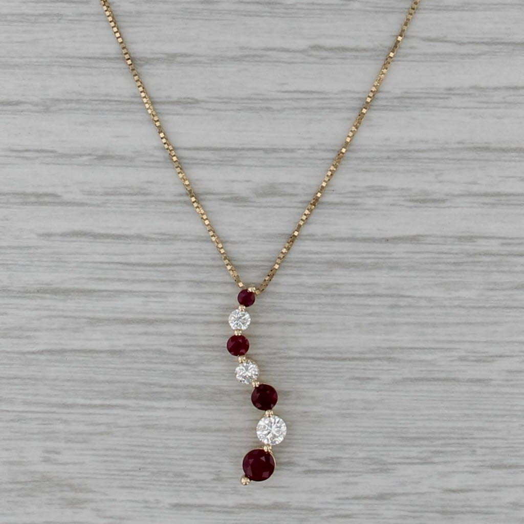 0.97ctw Ruby Diamond Journey Pendant Neckalce 14k Yellow Gold 18" Box Chain