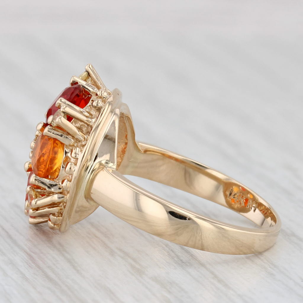 Light Gray Orange Fire Opal Topaz Cluster Ring 14k Yellow Gold Size 7