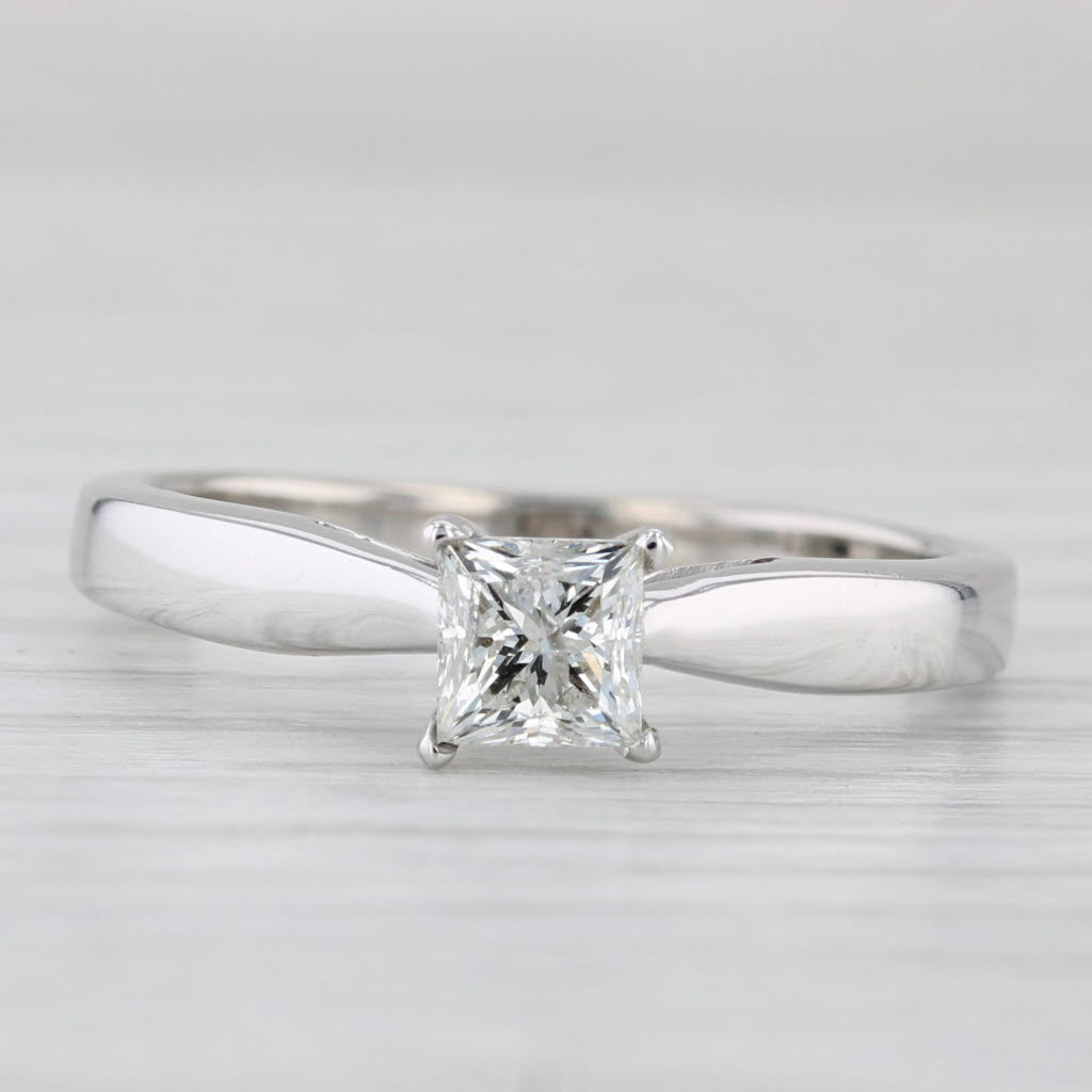 Light Gray 0.62ct Princess Diamond Solitaire Engagement Ring 14k White Gold Size 9